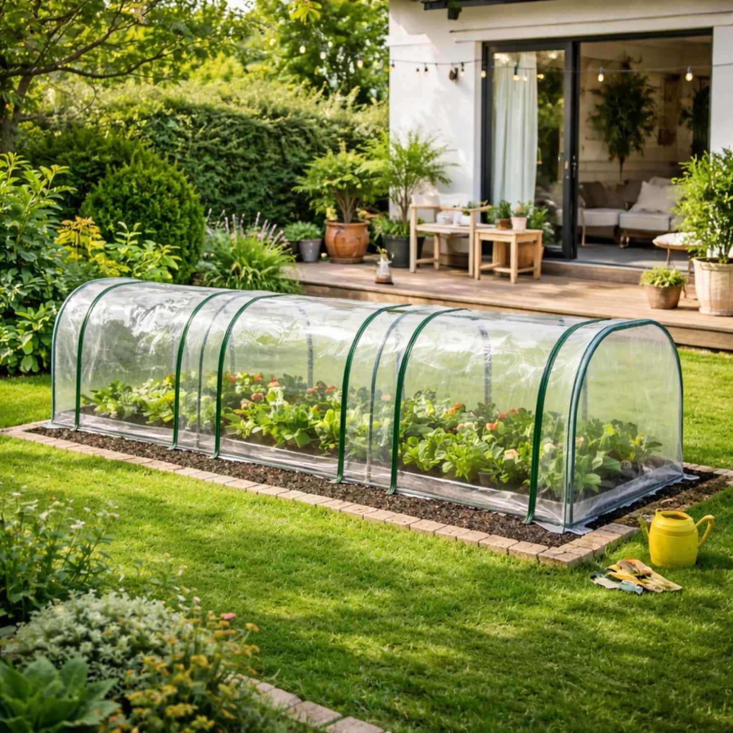 Kweekkas 350x100x80 cm met Roldeur en Stalen Frame in Groen