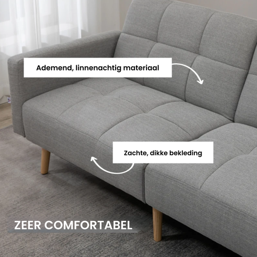 2-Zits Slaapbank 205x88 cm met Verstelbare Rugleuning in Grijs