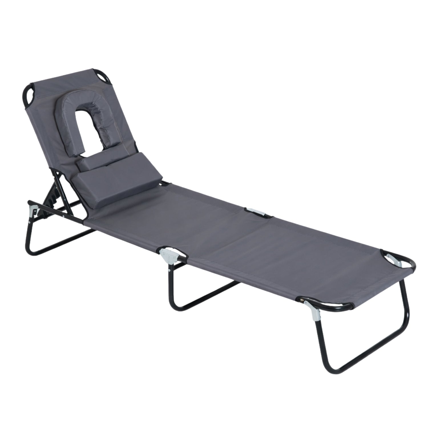 Ligbed Inklapbaar 190x56 cm met Gezichtsuitsparing en 4-Standen Rugleuning in Grijs