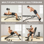 Verstelbare Halterbank met 6-Standen Rugleuning en 3-Standen Zitting in Zwart