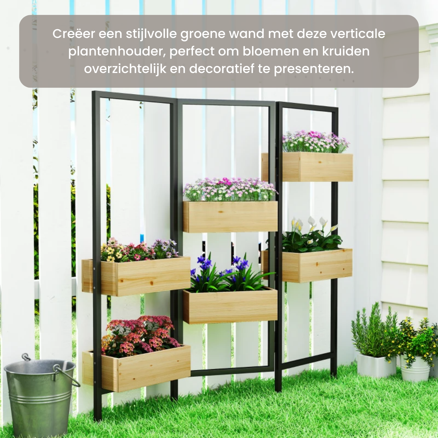 Plantenstandaard met 6 Plantenbakken 116x20x112 cm – Inklapbare Bloemenstandaard voor Balkon en Tuin
