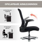 Bureaustoel Hoogteverstelbaar met Voetring en Lendensteun in Zwart