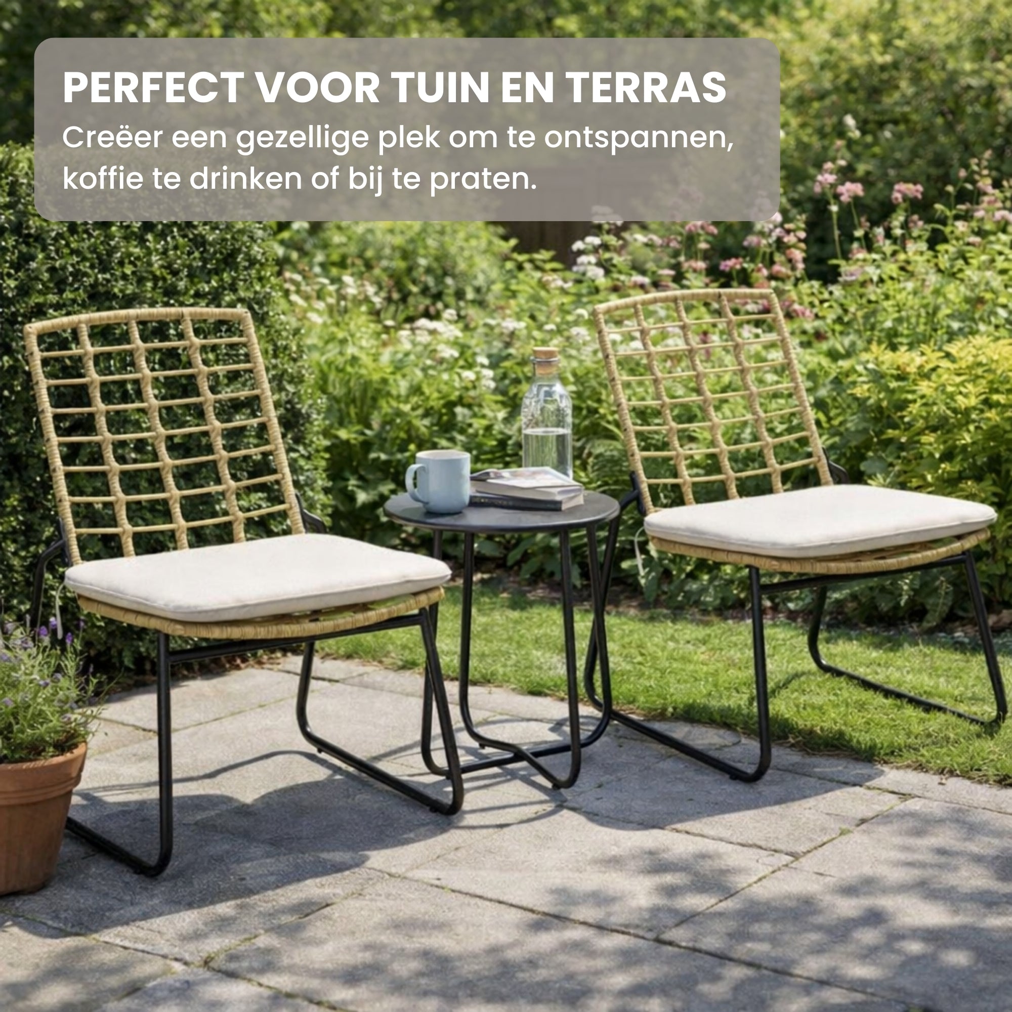 Bistroset Tuin 3-delig – Rattan Balkonset met 2 Stoelen en Tafel