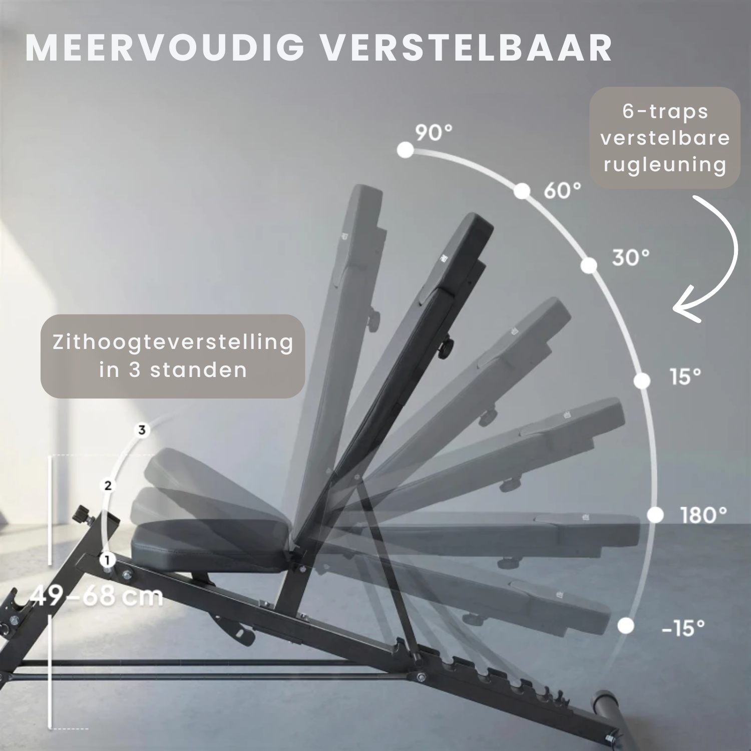 Verstelbare Halterbank met 6-Standen Rugleuning en 3-Standen Zitting in Zwart