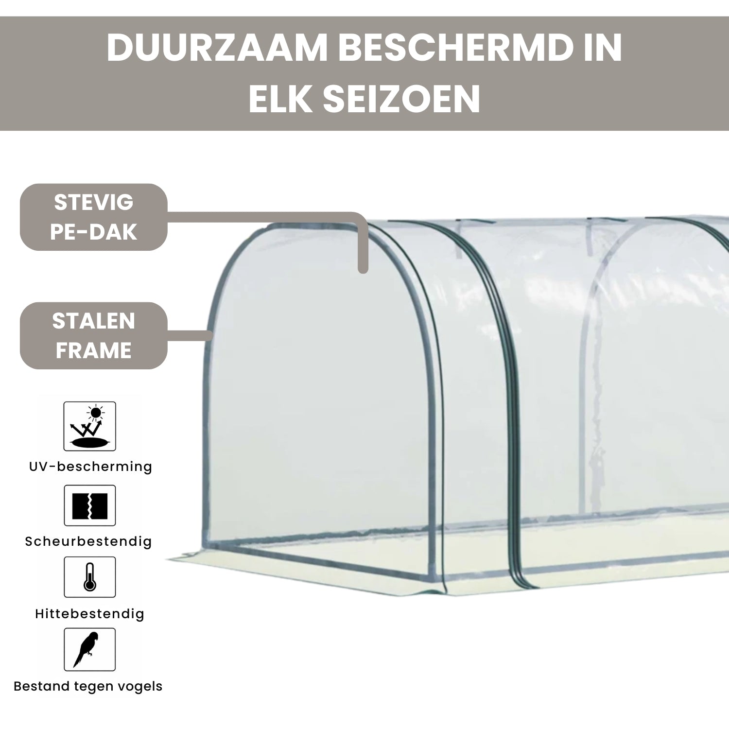 Kweekkas 350x100x80 cm met Roldeur en Stalen Frame in Groen