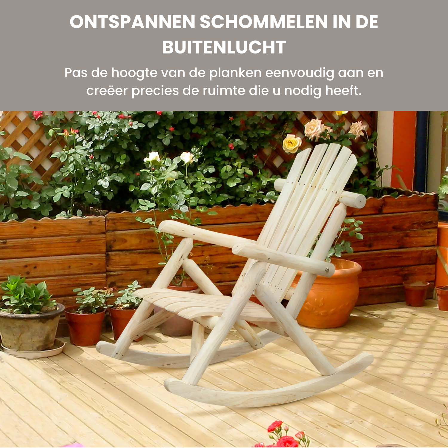 Schommelstoel van Hout met Hoge Rugleuning 96x66x98 cm in Naturel