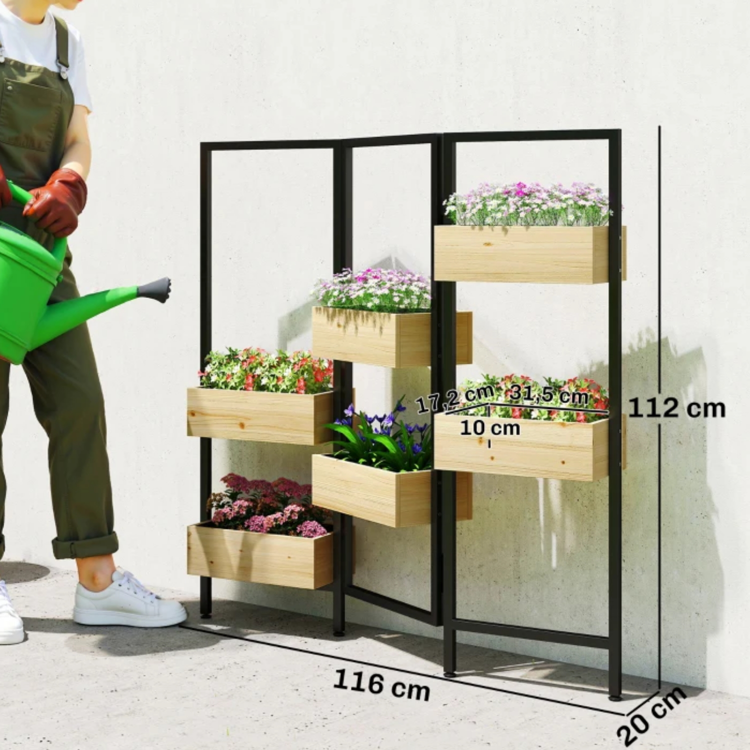 Plantenstandaard met 6 Plantenbakken 116x20x112 cm