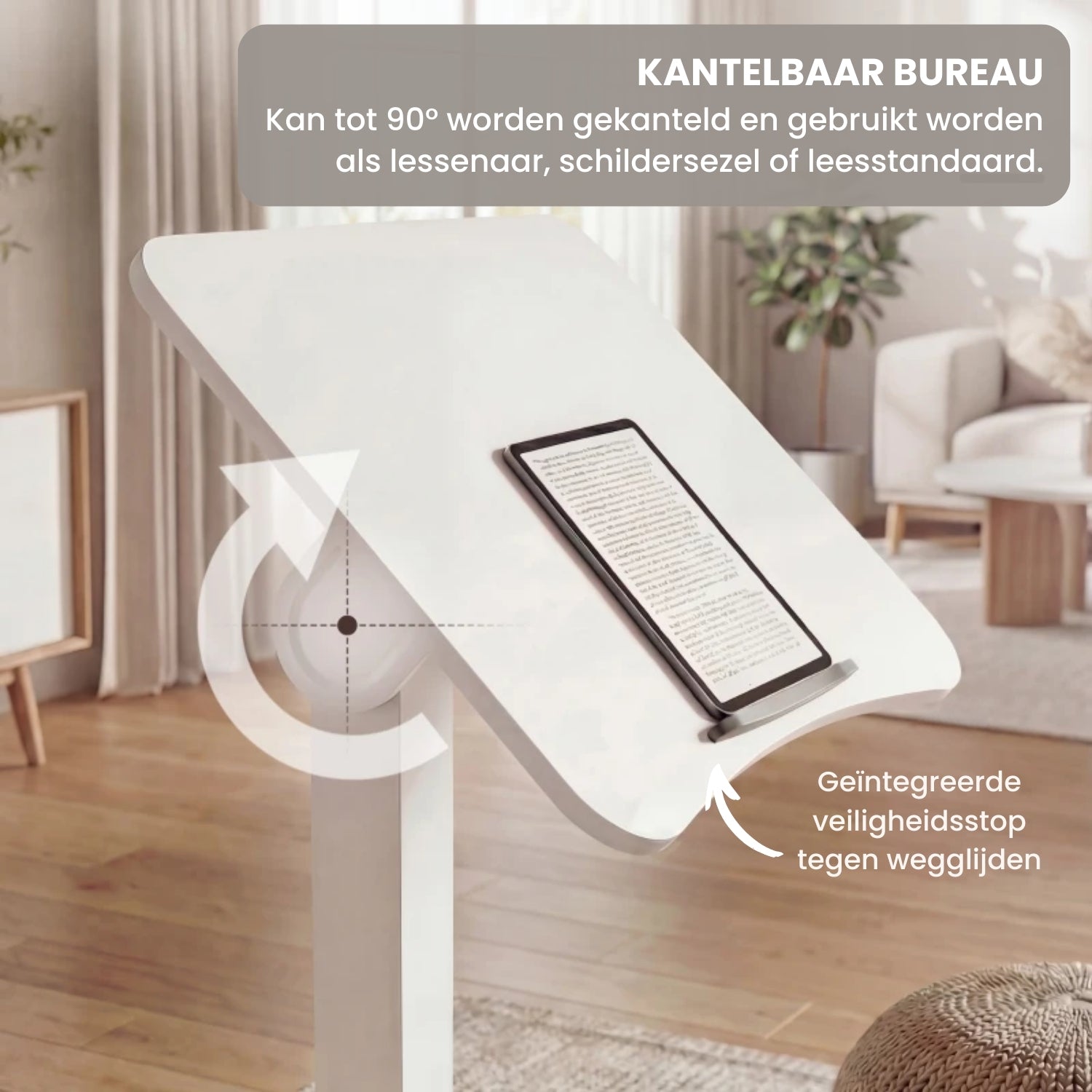 Zit Sta Bureau Verrijdbaar 60x52 cm – In Hoogte Verstelbaar Bureau met Kantelbaar Werkblad