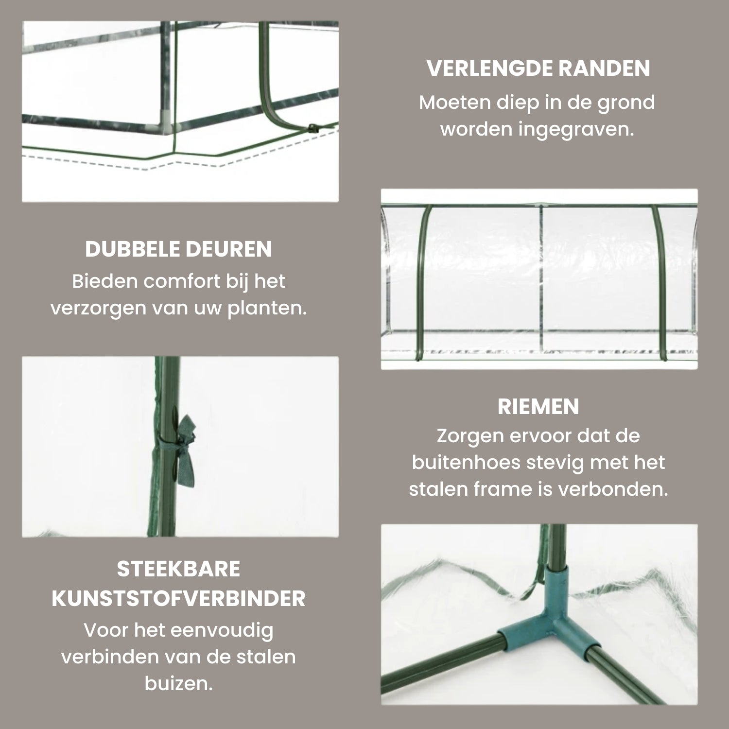 Kweekkas 200x100x80 cm met Roldeur en Stalen Frame in Groen