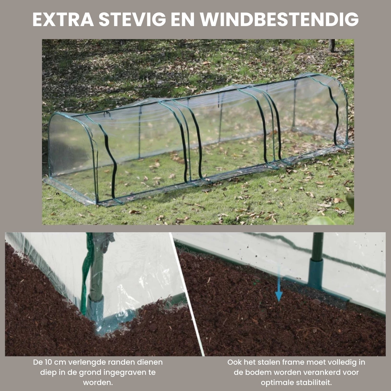 Kweekkas 350x100x80 cm met Roldeur en Stalen Frame in Groen