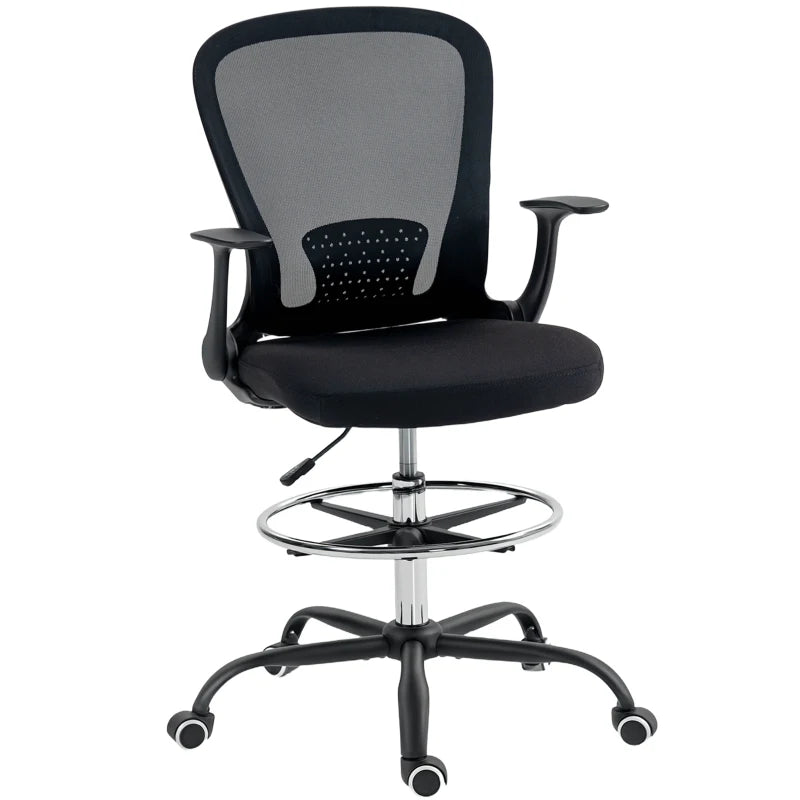 Bureaustoel Hoogteverstelbaar met Voetring en Lendensteun in Zwart