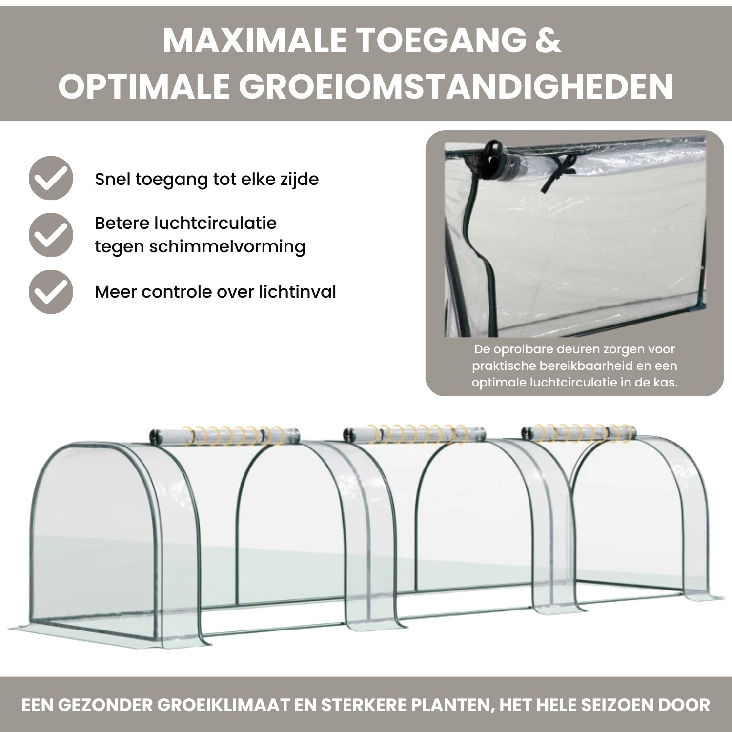 Kweekkas 350x100x80 cm met Roldeur en Stalen Frame in Groen