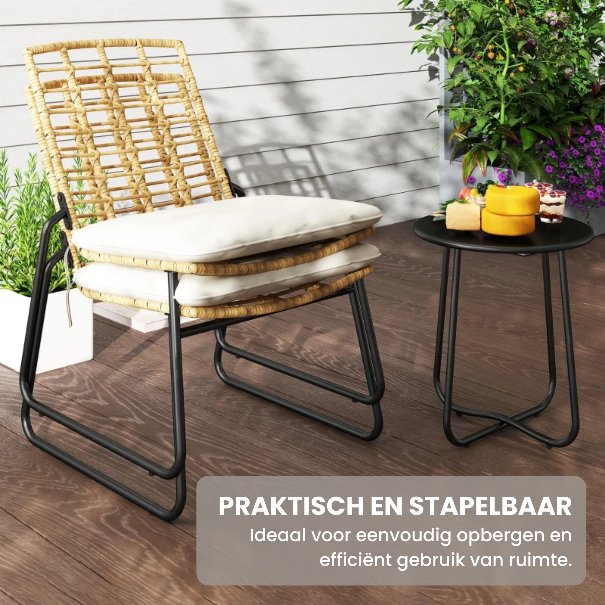 Bistroset Tuin 3-delig – Rattan Balkonset met 2 Stoelen en Tafel