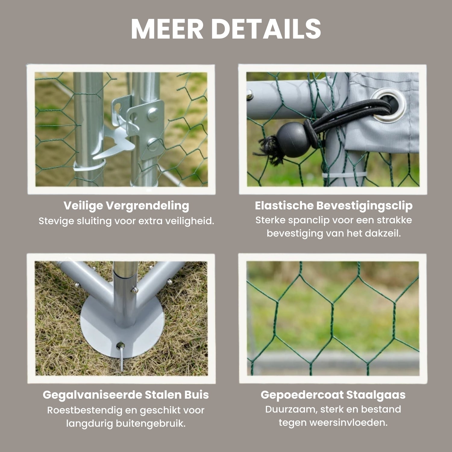 Kippenren 300x170x190 cm met Dakzeil en Stalen Frame