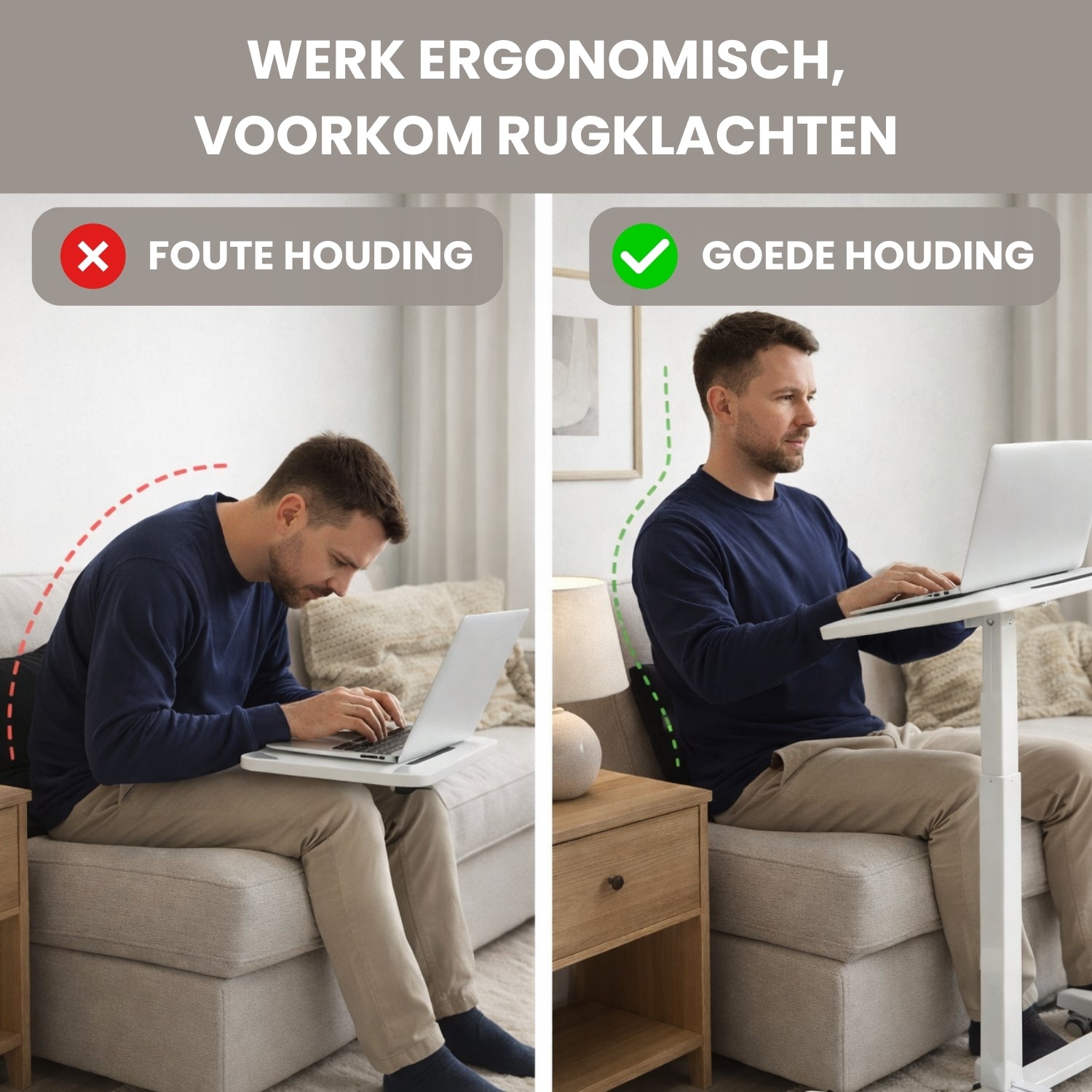 Zit Sta Bureau Verrijdbaar 60x52 cm – In Hoogte Verstelbaar Bureau met Kantelbaar Werkblad