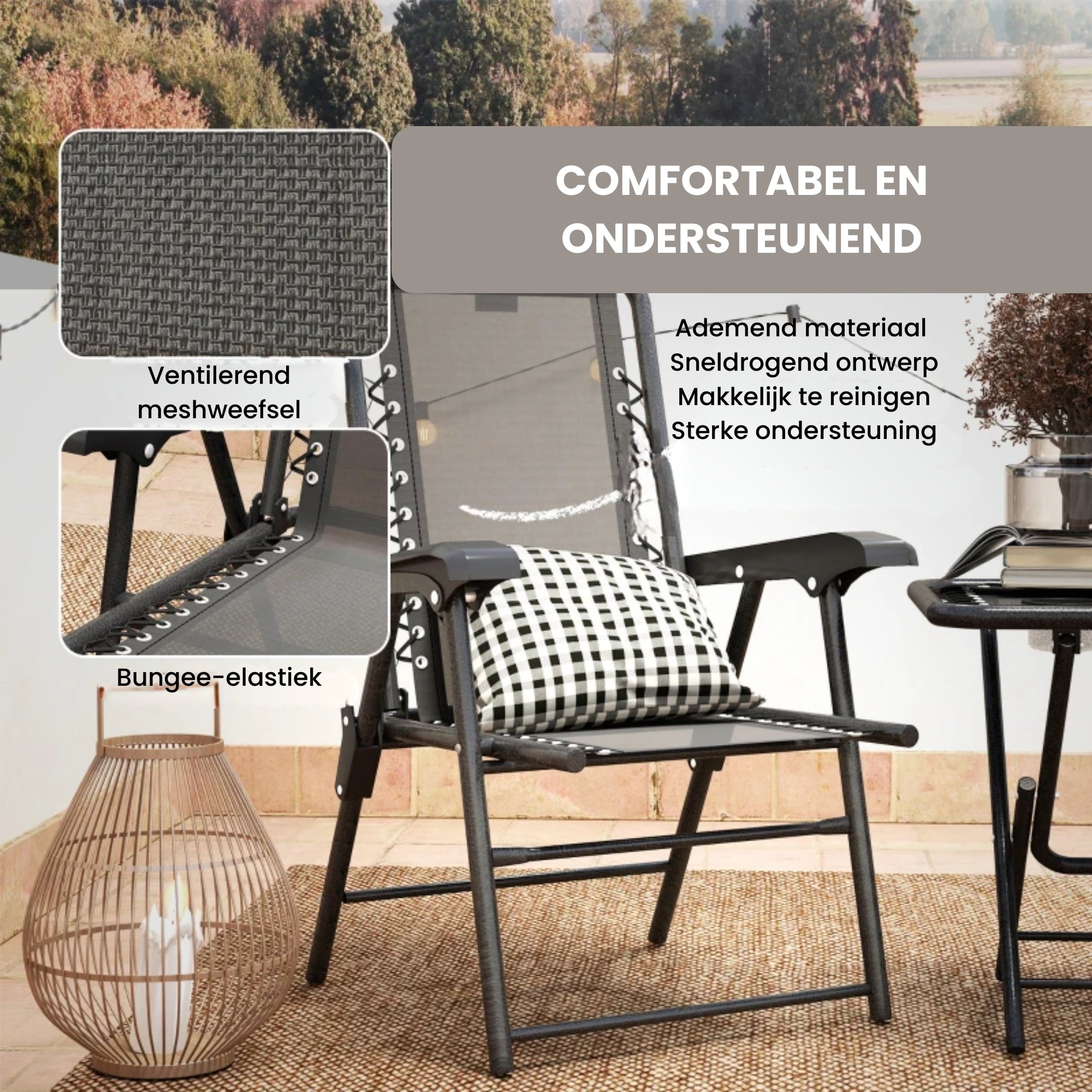 Bistroset Tuin 3-delig – Opklapbare Balkonset met 2 Stoelen en Tafel met Bekerhouders