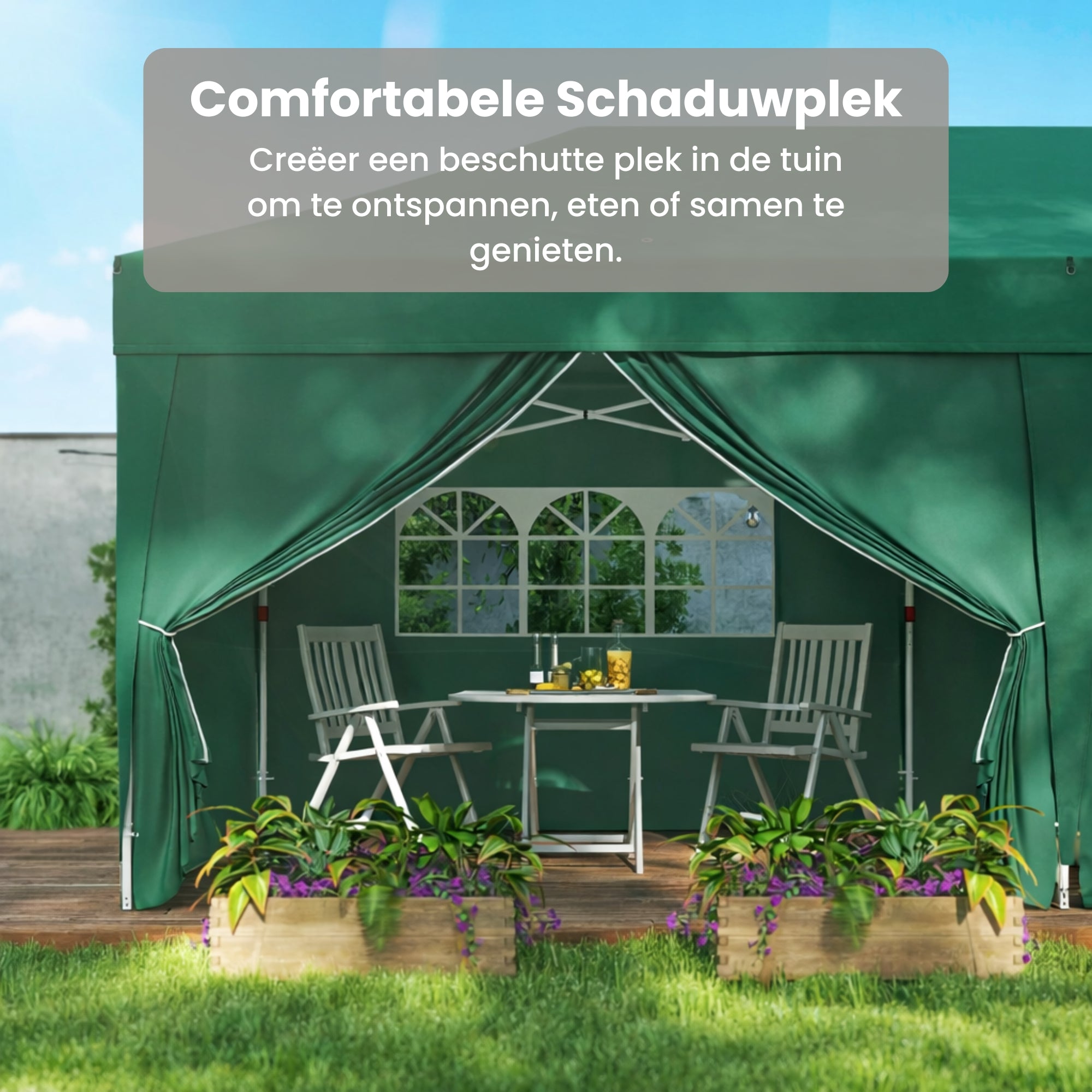 Paviljoen 6x3m met Zijwanden en Ramen