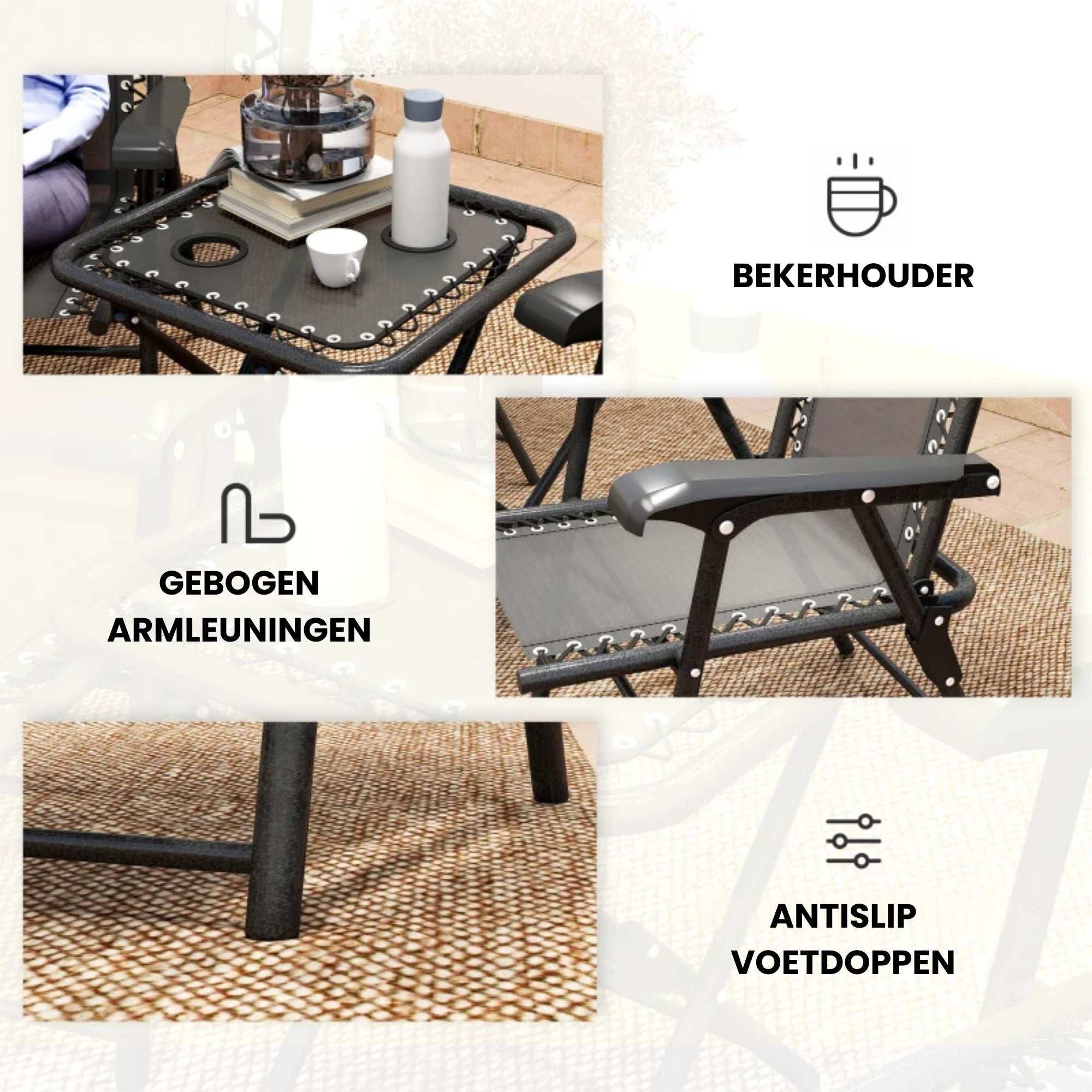 Bistroset Tuin 3-delig – Opklapbare Balkonset met 2 Stoelen en Tafel met Bekerhouders