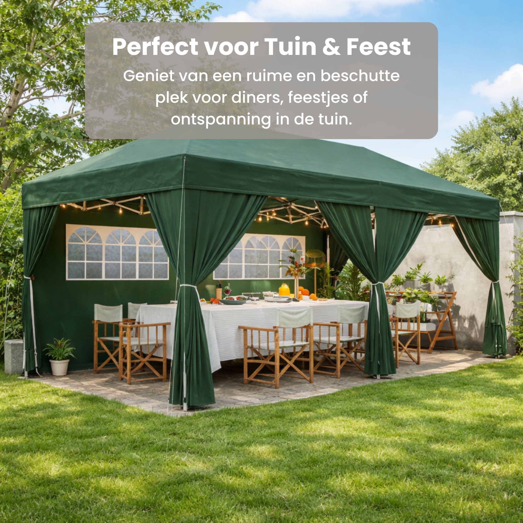 Paviljoen 6x3m met Zijwanden en Ramen