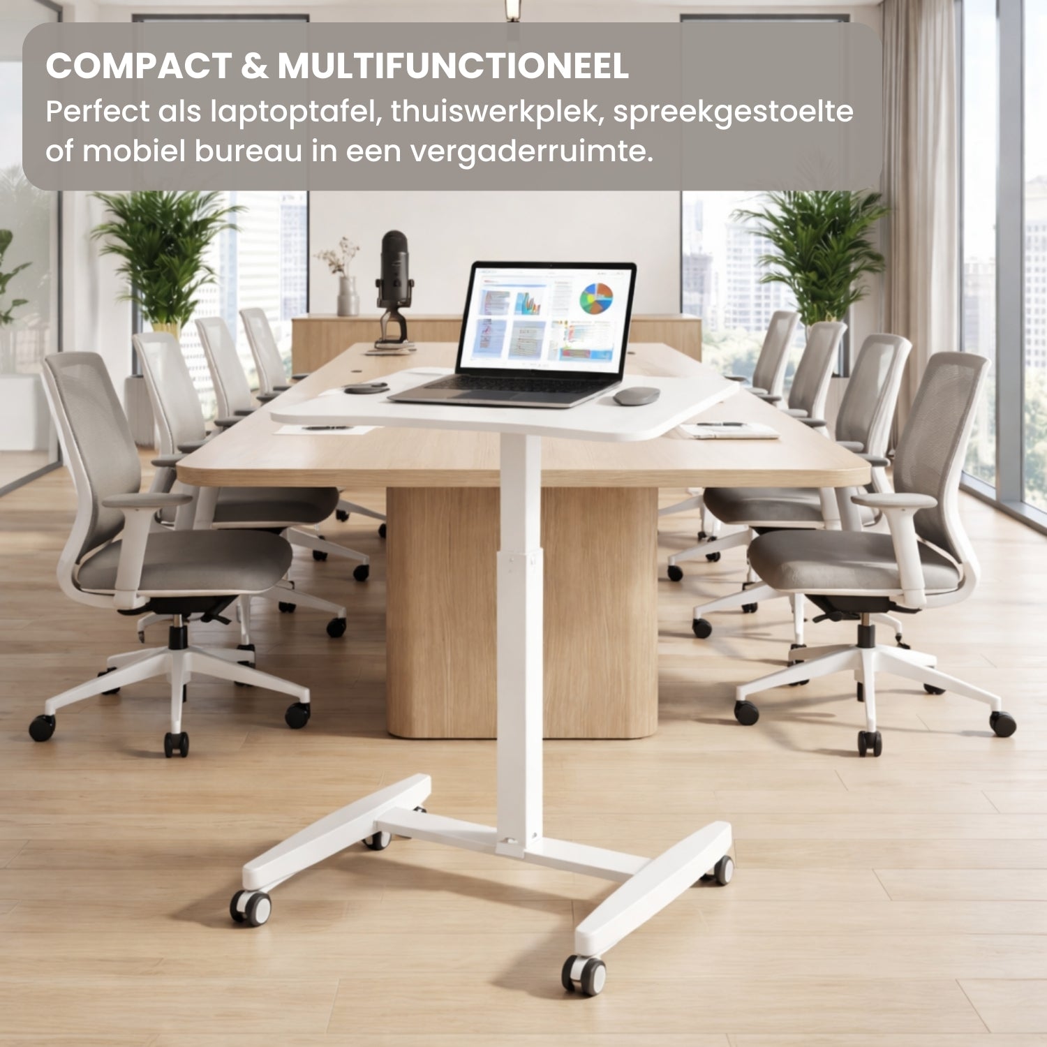 Zit Sta Bureau Verrijdbaar 60x52 cm – In Hoogte Verstelbaar Bureau met Kantelbaar Werkblad