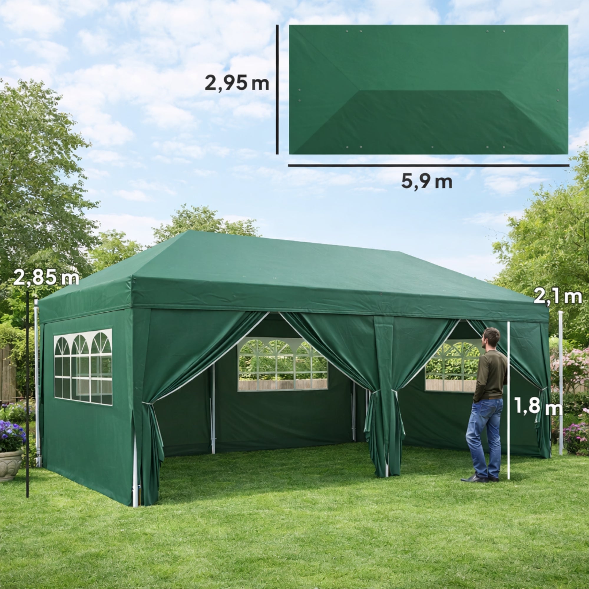 Paviljoen 6x3m met Zijwanden en Ramen