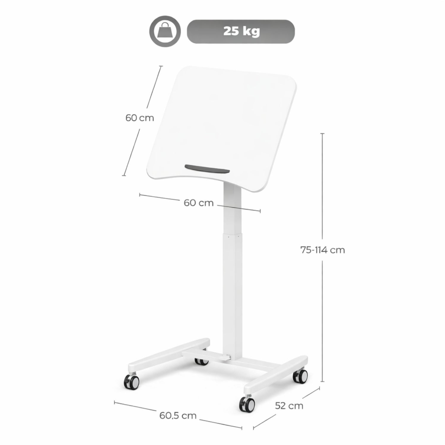 Zit Sta Bureau Verrijdbaar 60x52 cm – In Hoogte Verstelbaar Bureau met Kantelbaar Werkblad