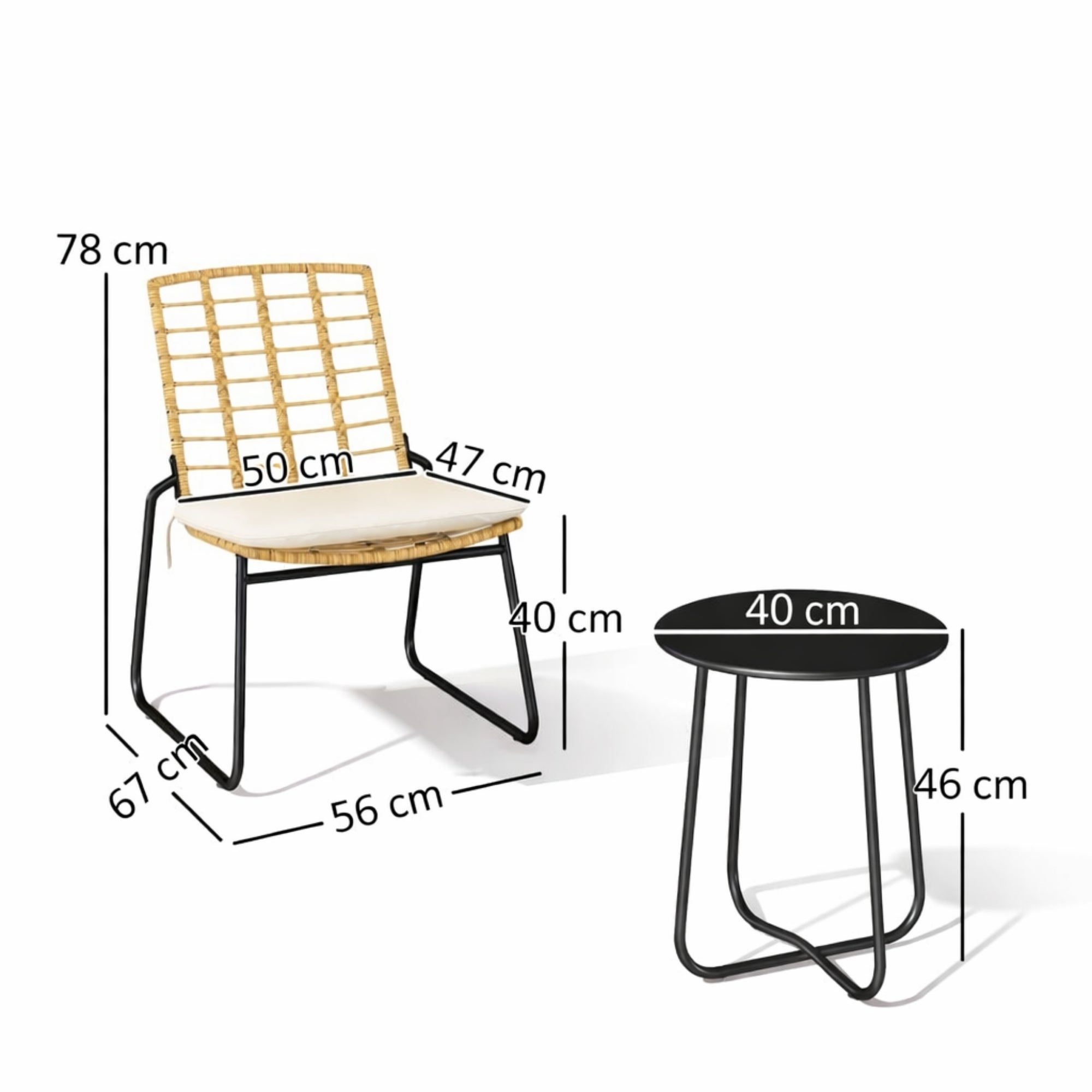Bistroset Tuin 3-delig – Rattan Balkonset met 2 Stoelen en Tafel
