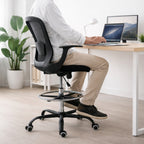 Bureaustoel Hoogteverstelbaar met Voetring en Lendensteun in Zwart