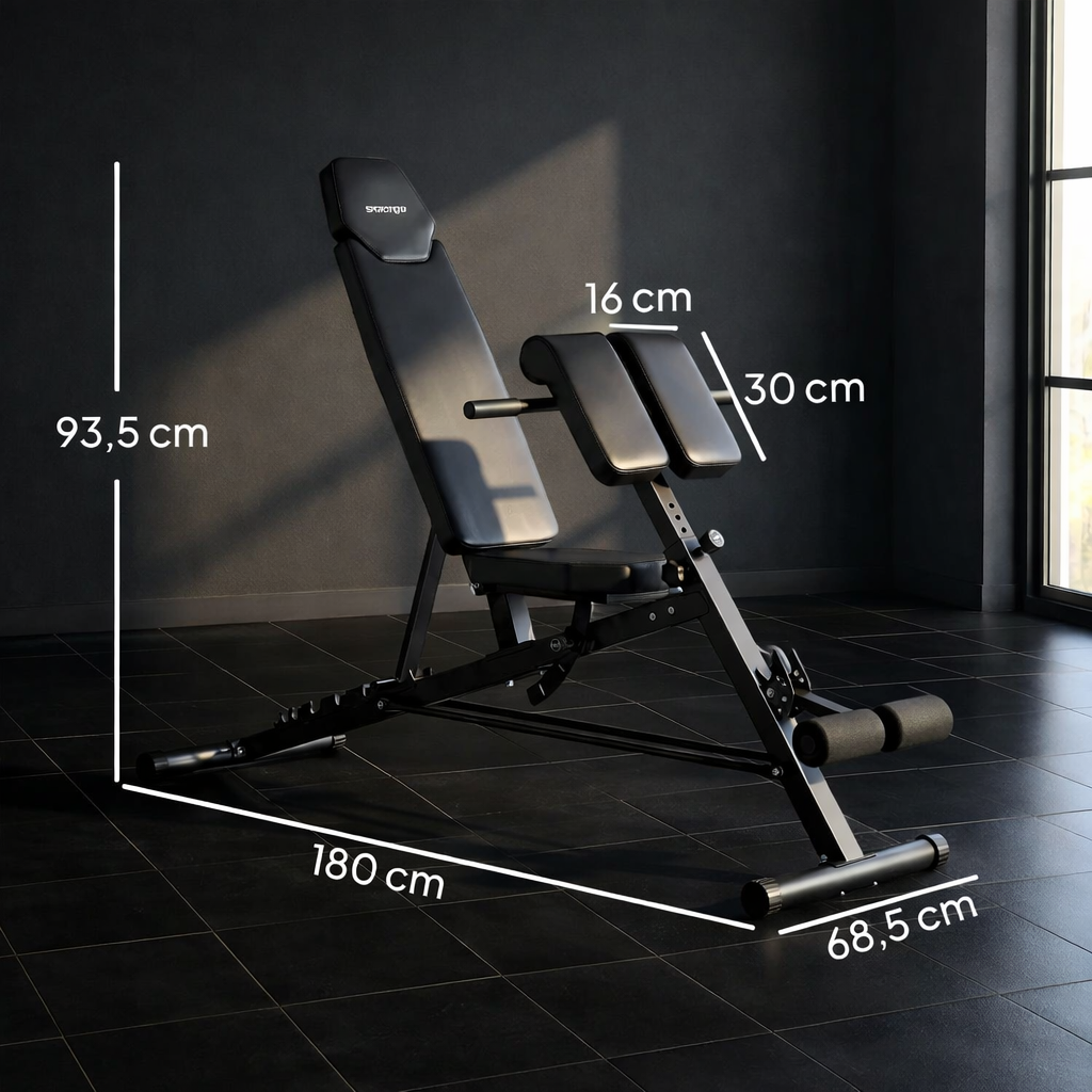 Verstelbare Halterbank met 6-Standen Rugleuning en 3-Standen Zitting in Zwart